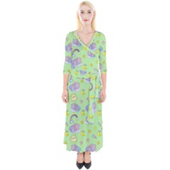 Elephant Sleeping Elephants Background Quarter Sleeve Wrap Maxi Dress