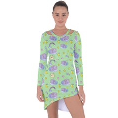 Elephant Sleeping Elephants Background Asymmetric Cut-Out Shift Dress