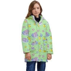 Elephant Sleeping Elephants Background Kid s Hooded Longline Puffer Jacket