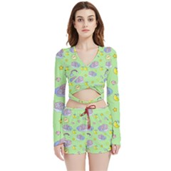 Elephant Sleeping Elephants Background Velvet Wrap Crop Top and Shorts Set