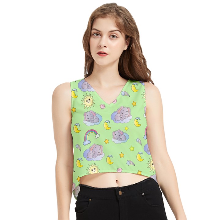 Elephant Sleeping Elephants Background V-Neck Cropped Tank Top