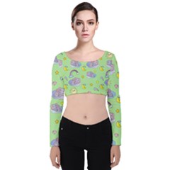 Elephant Sleeping Elephants Background Velvet Long Sleeve Crop Top