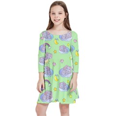 Elephant Sleeping Elephants Background Kids  Quarter Sleeve Skater Dress