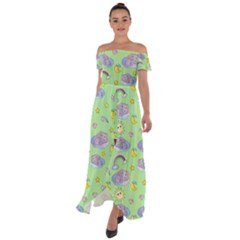 Elephant Sleeping Elephants Background Off Shoulder Open Front Chiffon Dress