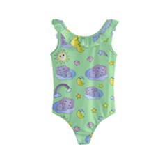 Elephant Sleeping Elephants Background Kids  Frill Swimsuit