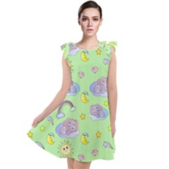 Elephant Sleeping Elephants Background Tie Up Tunic Dress