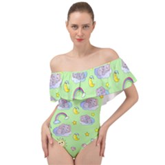 Elephant Sleeping Elephants Background Off Shoulder Velour Bodysuit 