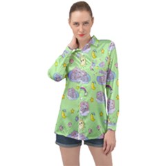 Elephant Sleeping Elephants Background Long Sleeve Satin Shirt