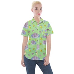 Elephant Sleeping Elephants Background Women s Short Sleeve Pocket Shirt