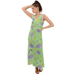 Elephant Sleeping Elephants Background V-Neck Chiffon Maxi Dress