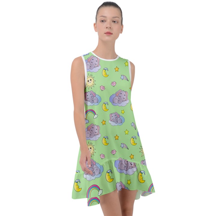 Elephant Sleeping Elephants Background Frill Swing Dress