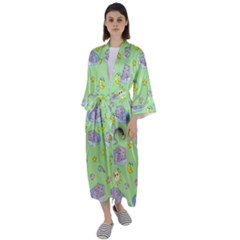 Elephant Sleeping Elephants Background Maxi Satin Kimono