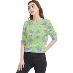 Elephant Sleeping Elephants Background Quarter Sleeve Blouse