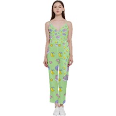 Elephant Sleeping Elephants Background V-Neck Spaghetti Strap Tie Front Jumpsuit