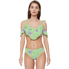 Elephant Sleeping Elephants Background Ruffle Edge Tie Up Bikini Set	