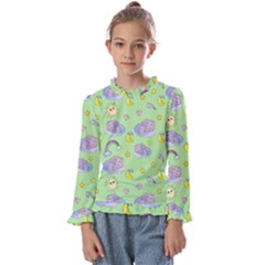 Elephant Sleeping Elephants Background Kids  Frill Detail Tee