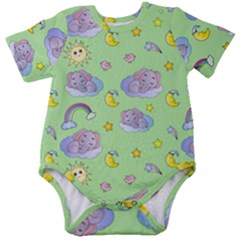 Elephant Sleeping Elephants Background Baby Short Sleeve Bodysuit by Wegoenart