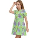 Elephant Sleeping Elephants Background Kids  Bow Tie Puff Sleeve Dress View3