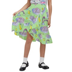 Elephant Sleeping Elephants Background Kids  Ruffle Flared Wrap Midi Skirt