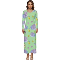 Elephant Sleeping Elephants Background Long Sleeve Longline Maxi Dress