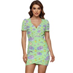 Elephant Sleeping Elephants Background Low Cut Cap Sleeve Mini Dress