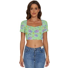 Elephant Sleeping Elephants Background Short Sleeve Square Neckline Crop Top 