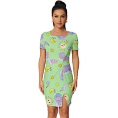 Elephant Sleeping Elephants Background Fitted Knot Split End Bodycon Dress