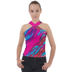 Colorful Abstract Fluid Art Cross Neck Velour Top by GardenOfOphir