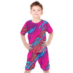 Colorful Abstract Fluid Art Kids  Tee And Shorts Set by GardenOfOphir