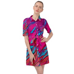 Colorful Abstract Fluid Art Belted Shirt Dress by GardenOfOphir