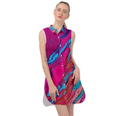 Colorful Abstract Fluid Art Sleeveless Shirt Dress by GardenOfOphir