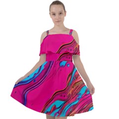 Colorful Abstract Fluid Art Cut Out Shoulders Chiffon Dress by GardenOfOphir