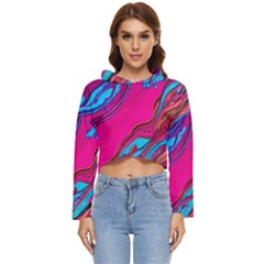 Colorful Abstract Fluid Art Women s Lightweight Cropped Hoodie by GardenOfOphir