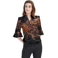 Sea Anemone Coral Underwater Ocean Sea Water Loose Horn Sleeve Chiffon Blouse