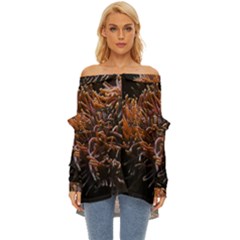 Sea Anemone Coral Underwater Ocean Sea Water Off Shoulder Chiffon Pocket Shirt by Wegoenart