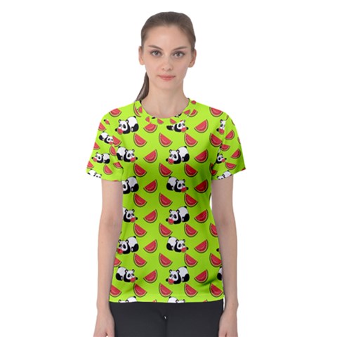 Watermelon Panda Background Wallpaper Women s Sport Mesh Tee by Wegoenart