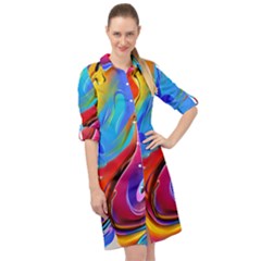 Abstract Fluid Art Long Sleeve Mini Shirt Dress by GardenOfOphir