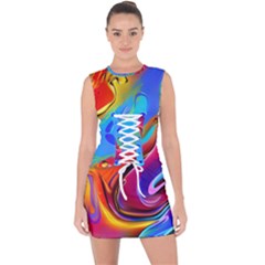 Abstract Fluid Art Lace Up Front Bodycon Dress