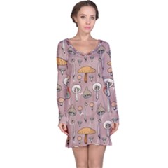 Mushrooms Autumn Fall Pattern Seamless Decorative Long Sleeve Nightdress by Wegoenart