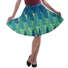 Christmas Trees Pattern Digital Paper Seamless A-line Skater Skirt