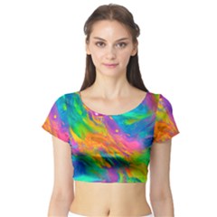 Marble Art Pattern Short Sleeve Crop Top by GardenOfOphir