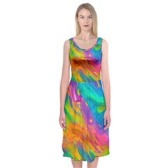Marble Art Pattern Midi Sleeveless Dress by GardenOfOphir