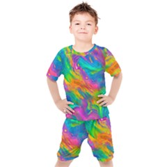 Marble Art Pattern Kids  Tee And Shorts Set by GardenOfOphir