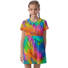 Marble Art Pattern Kids  Asymmetric Collar Dress