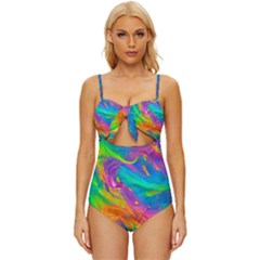 Marble Art Pattern Knot Front One-Piece Swimsuit