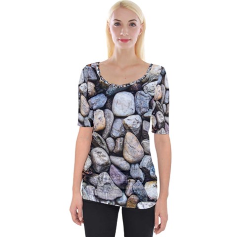 Stone Texture Nature Background Rocks Pebbles Wide Neckline Tee by Wegoenart