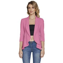 Aurora Pink	 - 	3/4 Sleeve Ruffle Edge Open Front Jacket by ColorfulWomensWear