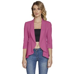 Bashful Pink	 - 	3/4 Sleeve Ruffle Edge Open Front Jacket by ColorfulWomensWear