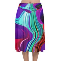 Fluid Background Velvet Flared Midi Skirt