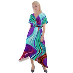 Fluid Background Cross Front Sharkbite Hem Maxi Dress